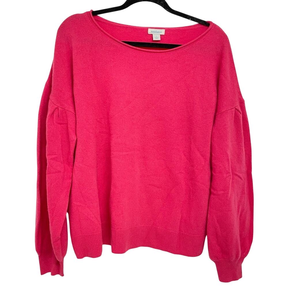 Sundance Hot Pink Cashmere Crew Neck Balloon Sleeve Sweater L Barbie Core